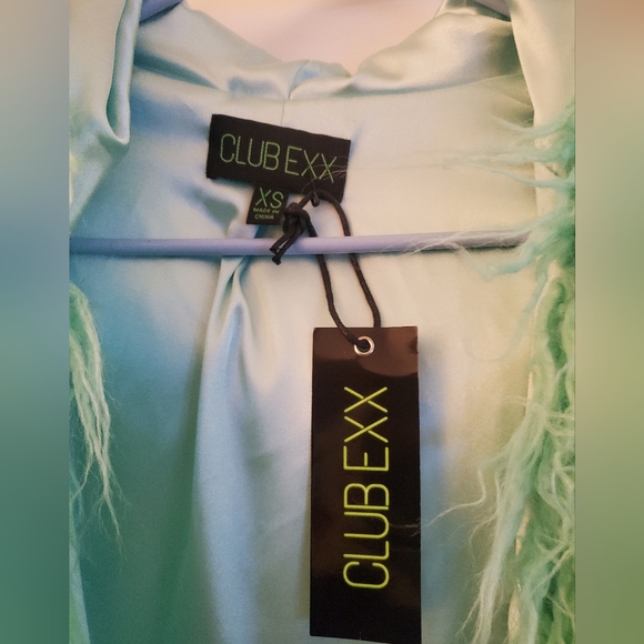 NWT XS Club Exx Dolls Kill Galactic Glamgasm Seafoam Green Sequin Faux Fur Coat - Picture 3 of 4